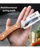 Multi-Functional Vegetable Peeler,2.5mm Stainless Steel Peeler Knife with Ergonomic wooden Handle & Bottle Opener,2 in 1 kitchen Tool for Fruit Apple,Potatoes, Sugar Cane (Silver/Burlywood)